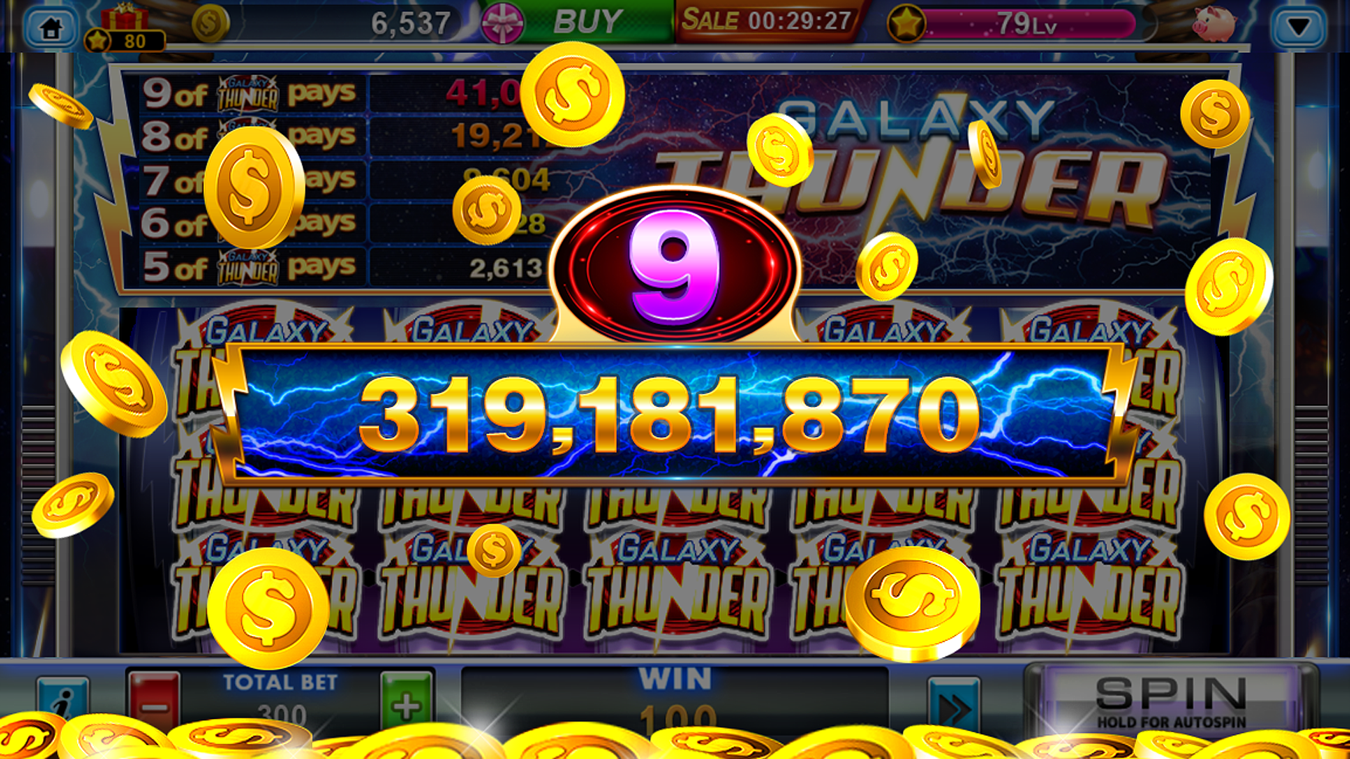 Màn hình chính ứng dụng 789Live với các trò chơi Slots nổi bật